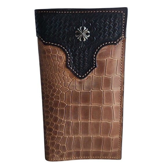 Ranger Belt Co Rodeo Wallet Western Tooled Leather Concho Exotic Print Tan - Picture 1 of 8
